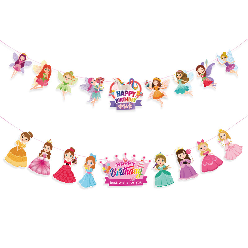 Pequeña princesa Feliz cumpleaños tire bandera niños cien días cumpleaños fiesta Fondo decoración pequeña Hada tire flor