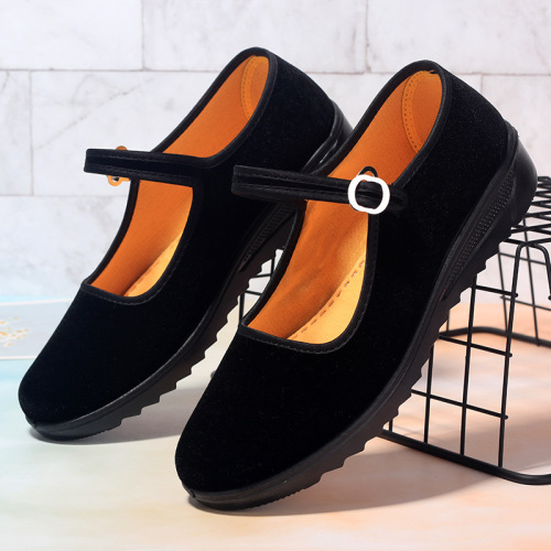 Wholesale shoes, old Beijing cloth shoes for women, black belt women's shoes, work shoes, wedge heels, middle-aged and elderly mother's cloth shoes
