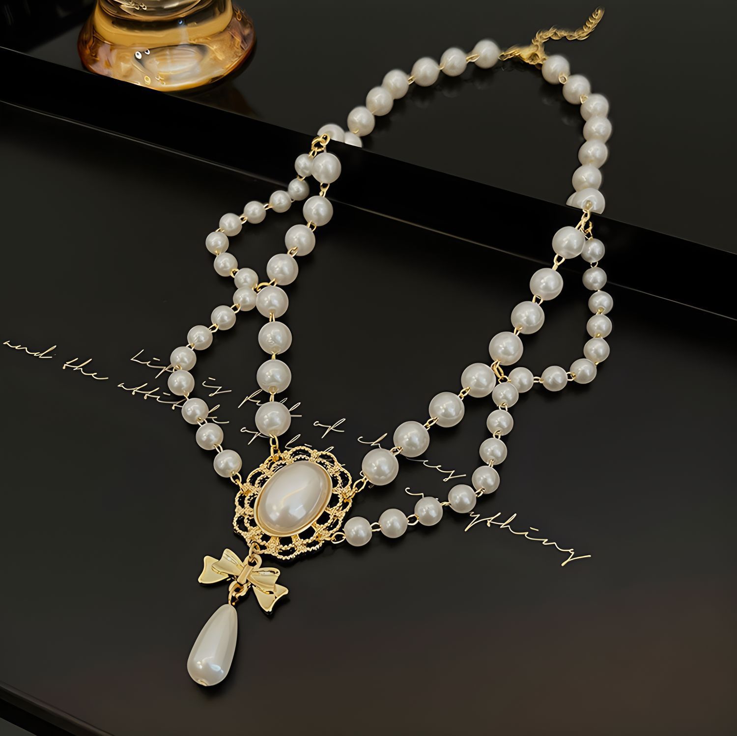 Elegante girocollo barocco con perle, pendente con perla d'acqua dolce di alta qualità, design regolabile squisito, gioielli raffinati placcati in argento e oro per donna, stile vintage barocco._voghion.com