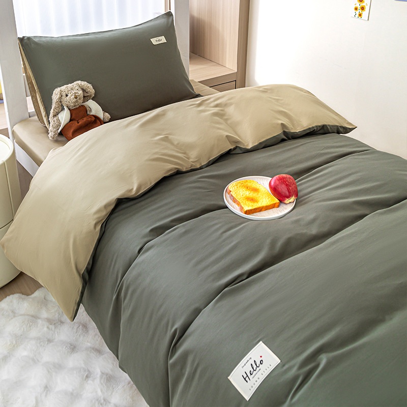 Cama de dormitorio de un solo estudiante de algodón de tres piezas, funda de edredón de algodón simple, sábana, sábana, ropa de cama de cuatro piezas