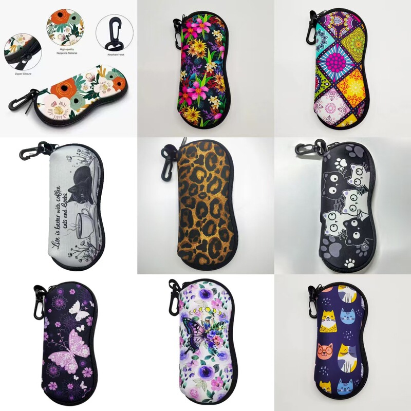 Diving Material Printed Sunglasses Bag Outdoor Portable Glasses Bag Box Waterproof and Anti-Fall Zipper Glasses Storage Bag