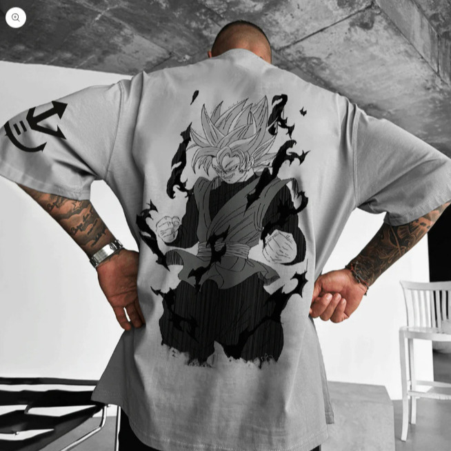 Cross-Border Exclusive Supply of Dragon Ball Majin Buu Anime Print T-Shirt, High Street Hip-Hop Style, Black Round Neck Short-Sleeve for Men and Women
