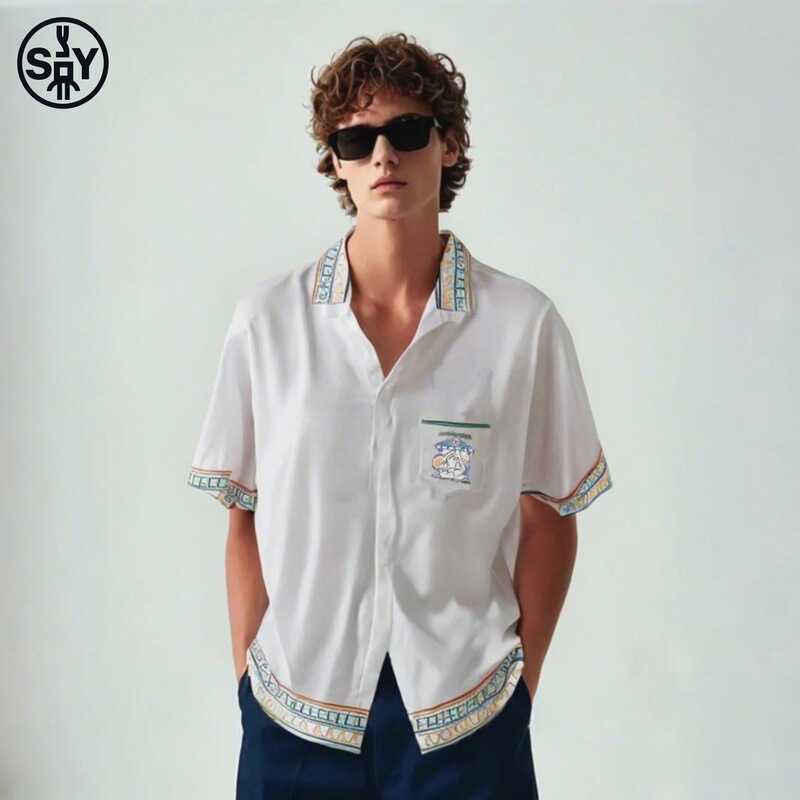 CASA Tennis Cuban Collar Shirt Short-sleeved Men's Cross-border Foreign Trade Spring and Summer vintage Shirt Sports All-match Top