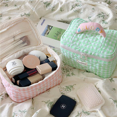 Korean ins plaid cosmetic bag large capacity Japanese style cute style portable cosmetic storage bag wash bag