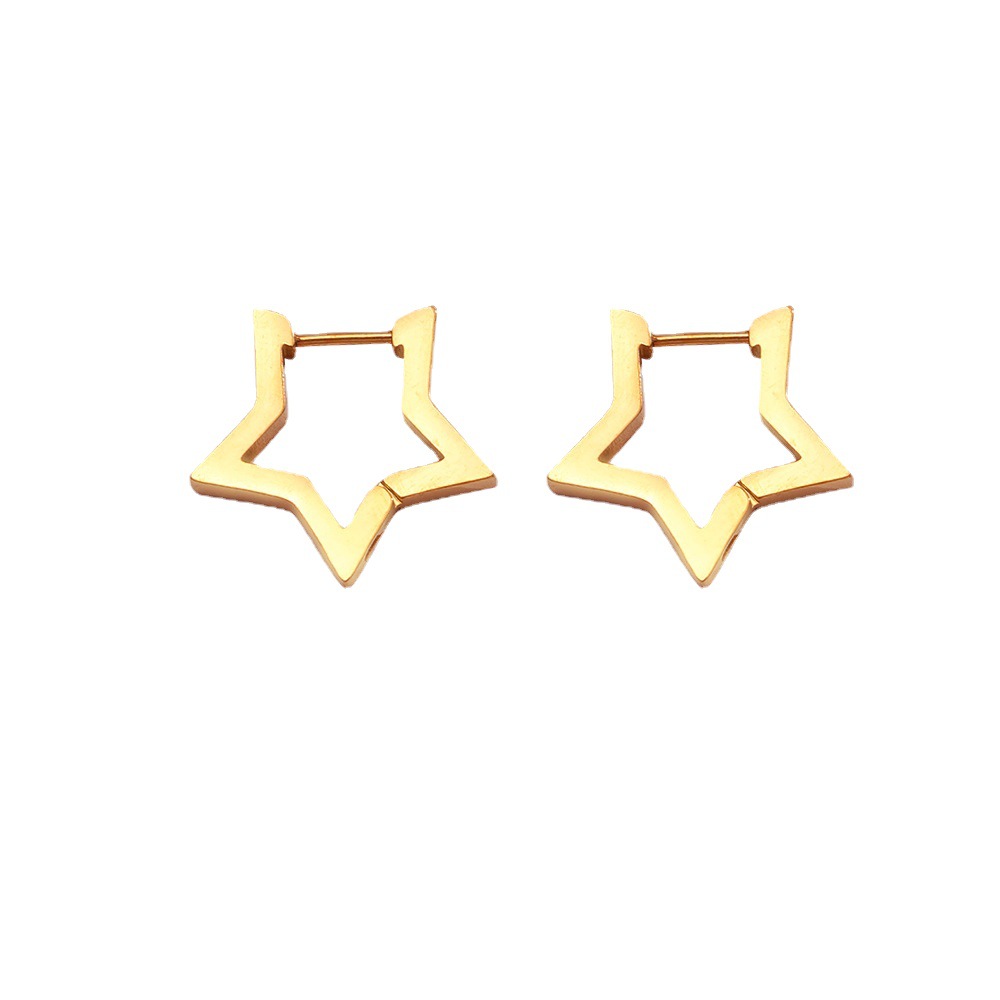Anillo de hueso de oreja de acero inoxidable de acero de titanio hebilla de oreja de estrella de cinco puntas estilo coreano Chanel 18K oro pendientes de alta calidad en stock al por mayor