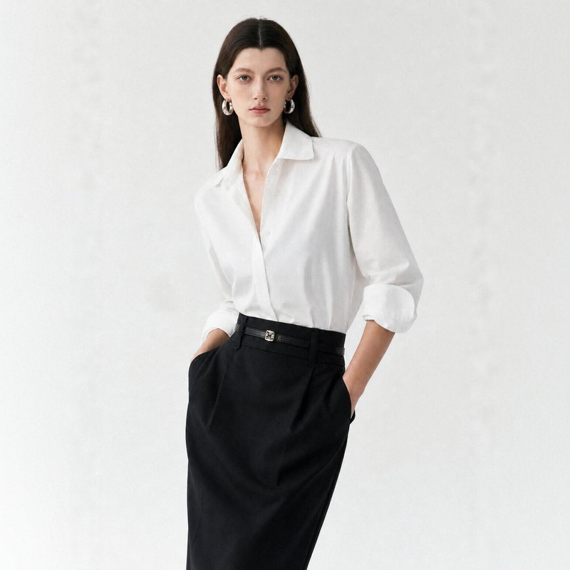 All-purpose shirt, classic, stylish, versatile white shirt for women, regular shoulder, commuter shirt, 2026 autumn new model