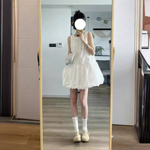 2024年夏季新款韩系白色短裙花苞连衣裙女显瘦无袖背心裙小个子夏