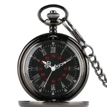 外贸跨境翻盖复古怀表罗马数字腰链挂表镭射logo刻字两面光怀表