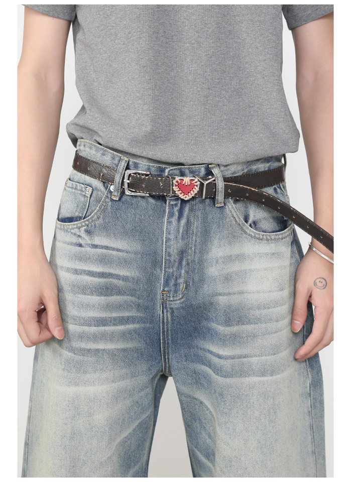 Quần jeans nam ống rộng dáng thẳng lưng giữa, phong cách retro, dài chấm gót — màu xanh chi tiết 15