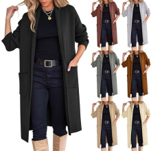 2025欧美跨境外贸女装新款亚马逊秋冬季时尚女式长款毛呢开襟外套