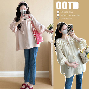 Maternity Top 2025 Spring New Fashion Trendy Mom Sweet Embroidered Style Led Loose All-match Doll Shirt