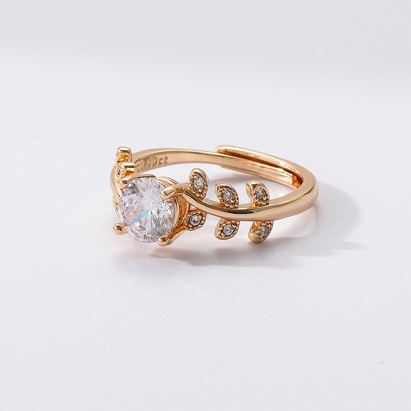 Adjustable Ring Size 1 Piece Quantity Wholesale Jewelry Elegant Modern Style Leaf Grain Copper Adjustable Ring