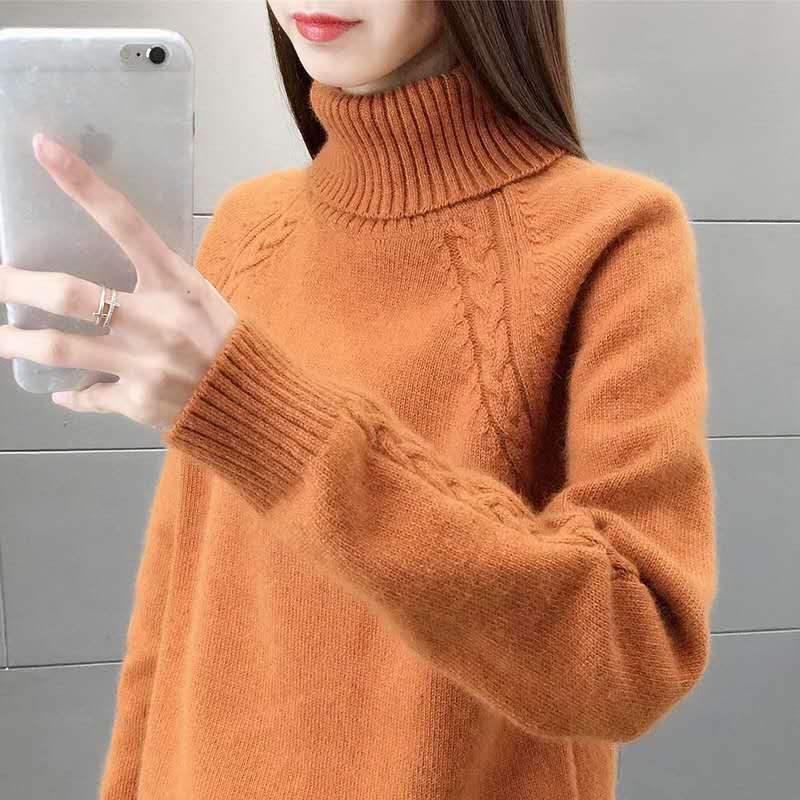 Estilo perezoso cuello alto suéter de las mujeres suelta desgaste exterior 2023 nuevo otoño y el invierno que basa la camisa engrosada top image 11