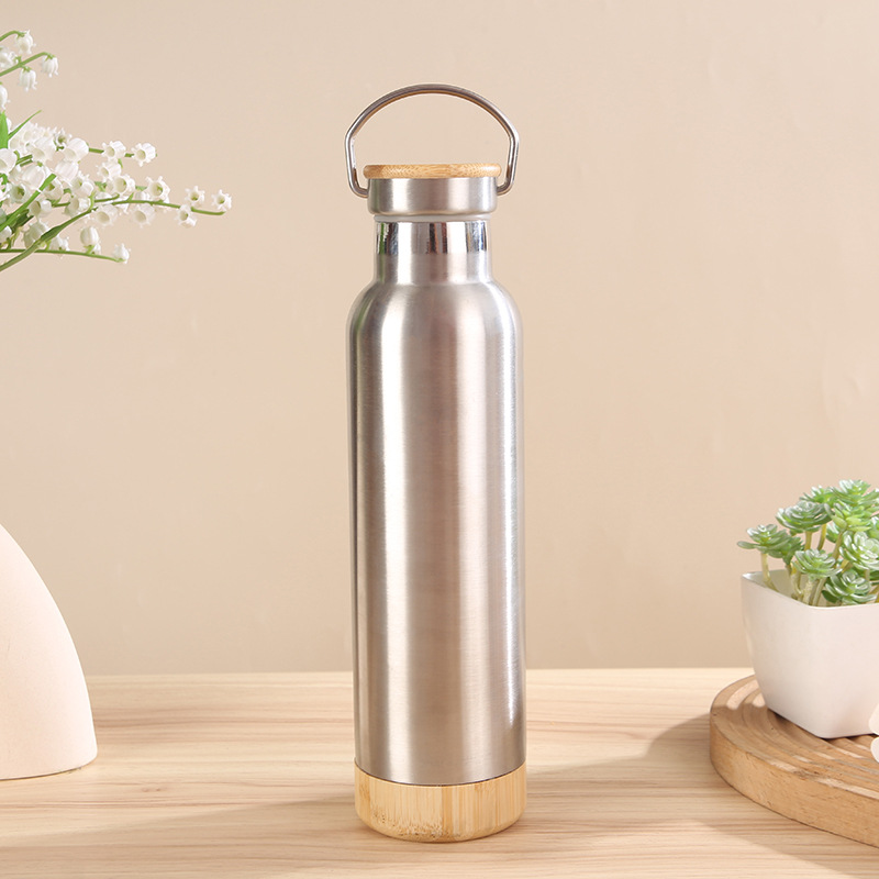 American 304 taza de acero inoxidable de bambú y madera gran boca botella de agua deportiva portátil al aire libre botella espacial de montaña