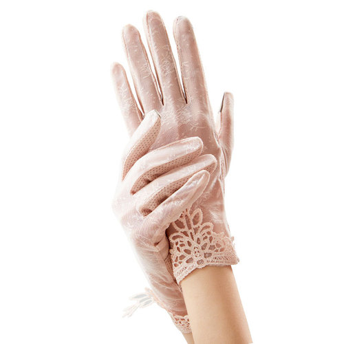 Sun protection gloves for women D02 lace summer anti-UV thin driving outdoor touch screen elastic ice silk gloves for women