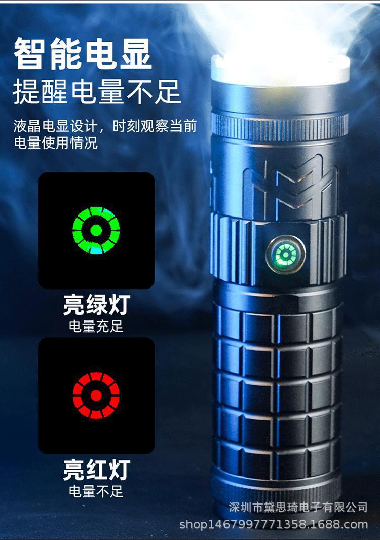 White laser flashlight, compact and powerful, with adjustable zoom, rechargeable, for outdoor use, laser illumination, ideal for night fishing, super bright, and long-lasting battery life
