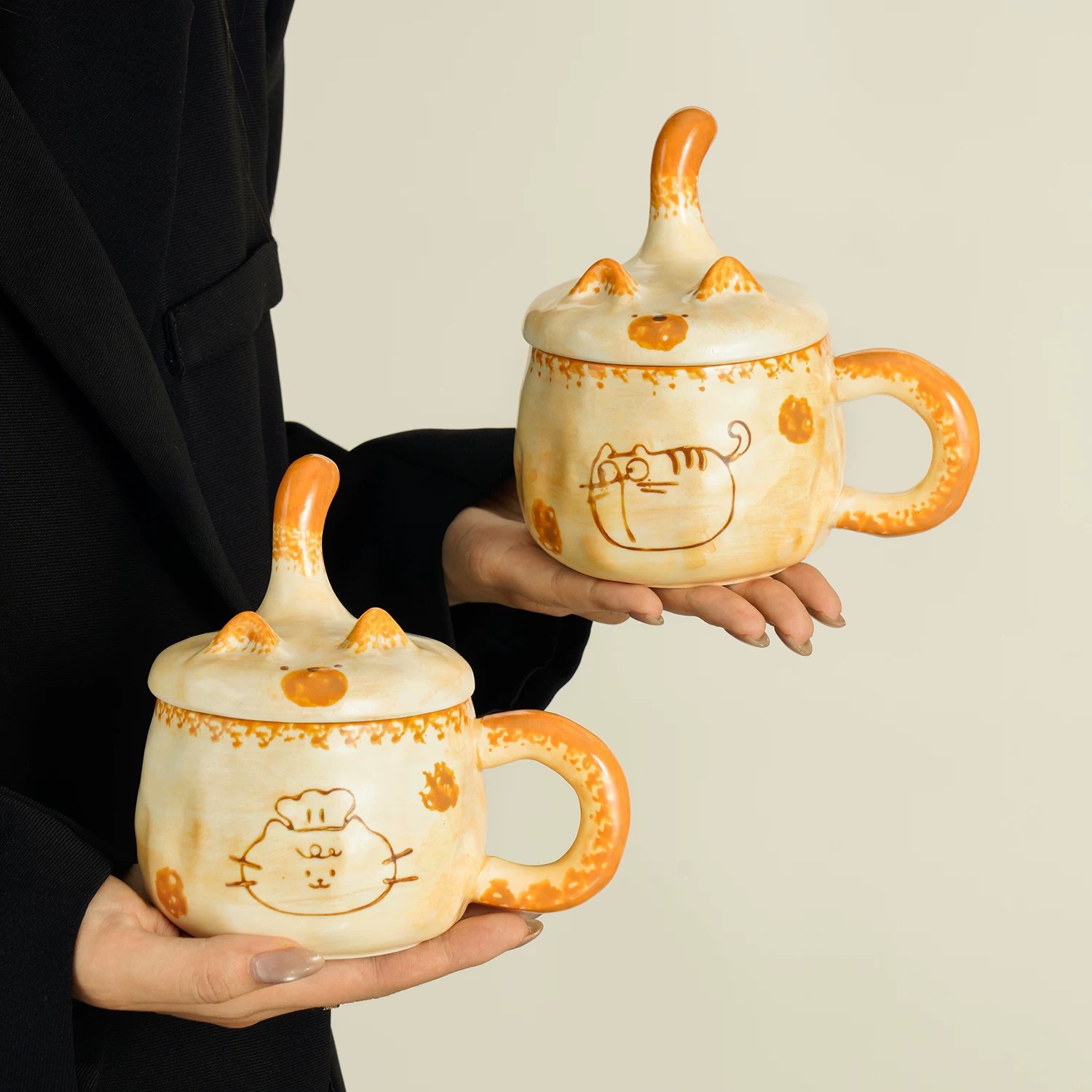 Taza de cerámica hecha a mano con tapa de diseño taza de café creativa para niños taza de agua casera regalo de cumpleaños