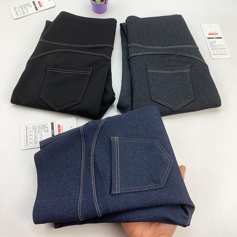 320g Stretch Slim Curved Denim Barbie Pants Women's Thin Velvet Shark Pants High Waist Tummy Control Real Pocket Slimming