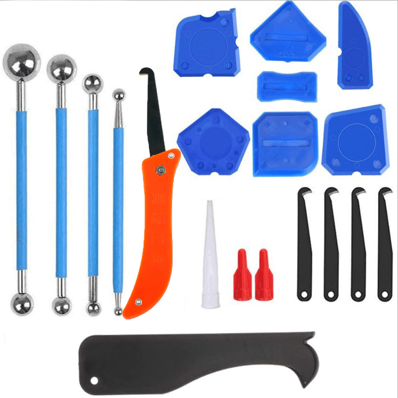 填缝工具玻璃胶清理勾缝刀清缝地板密封压缝钢球美缝刮板20件套