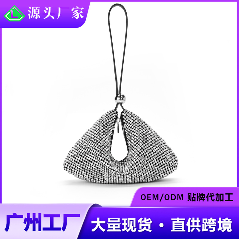 Foreign Trade Cross-Border European and American Simple New Style Glass Rhinestone Bag with Small Silver Ball Magnetic Clasp Evening Bag Triangular Handbag for Women Foreign Trade Cross-Border European and American Simple New Style Glass Rhinestone Bag with Small Silver Ball Magnetic Clasp Evening Bag Triangular Handbag for Women
