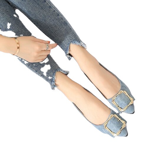 Low-heeled single shoes for women 2024 spring, summer and autumn new pointed toe square buckle lazy one-legged large size mother beanie shoes for women