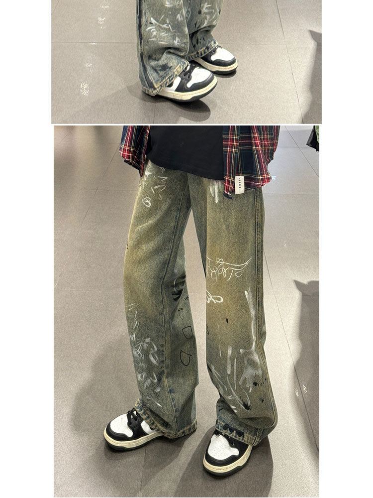Jeans da uomo vintage graffiti gamba dritta vestibilità ampia_voghion.com
