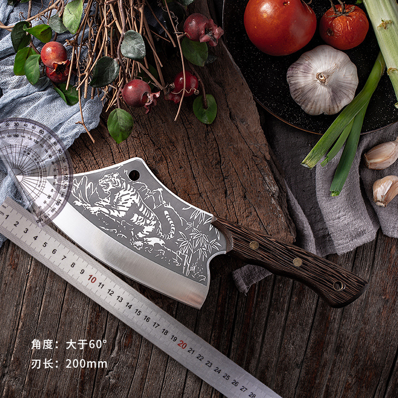 Cuchillo de cortar cuchillo de cocina afilado para el hogar patrón de tigre corte de acero inoxidable corte de pollo y pato corte de pescado y corte de dragón de doble uso Longquan transfronterizo