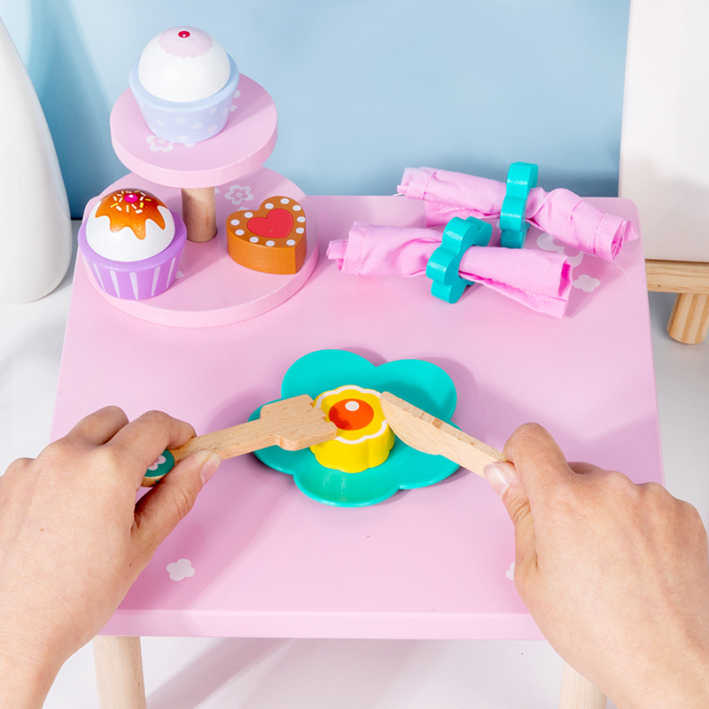 Juguetes de simulación de té de la tarde de madera para niños y niñas regalos de cumpleaños