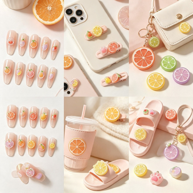 Handmade jewelry fresh fruit slice series DIY resin earrings, hair clips, phone cases, nail art, and porcelain accessories