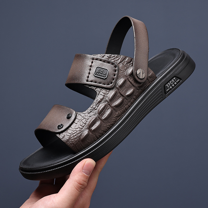 Summer First-Layer Goatskin Men's Sandals Genuine Leather Outdoor Beach Shoes Fashionable Dad Men's Leather Sandals Men's Shoes Slippers