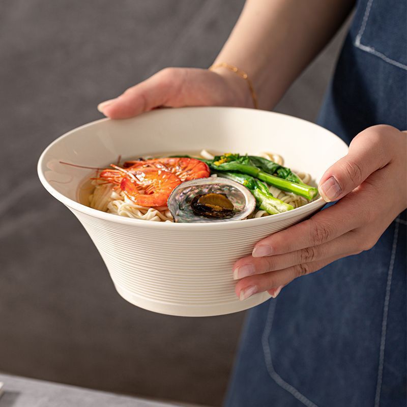 [Underglaze Color Safe] Cream Brushed Large Soup Bowl for Home Use 2025 New High-Value Ceramic Soup Noodle Bowl Large Size