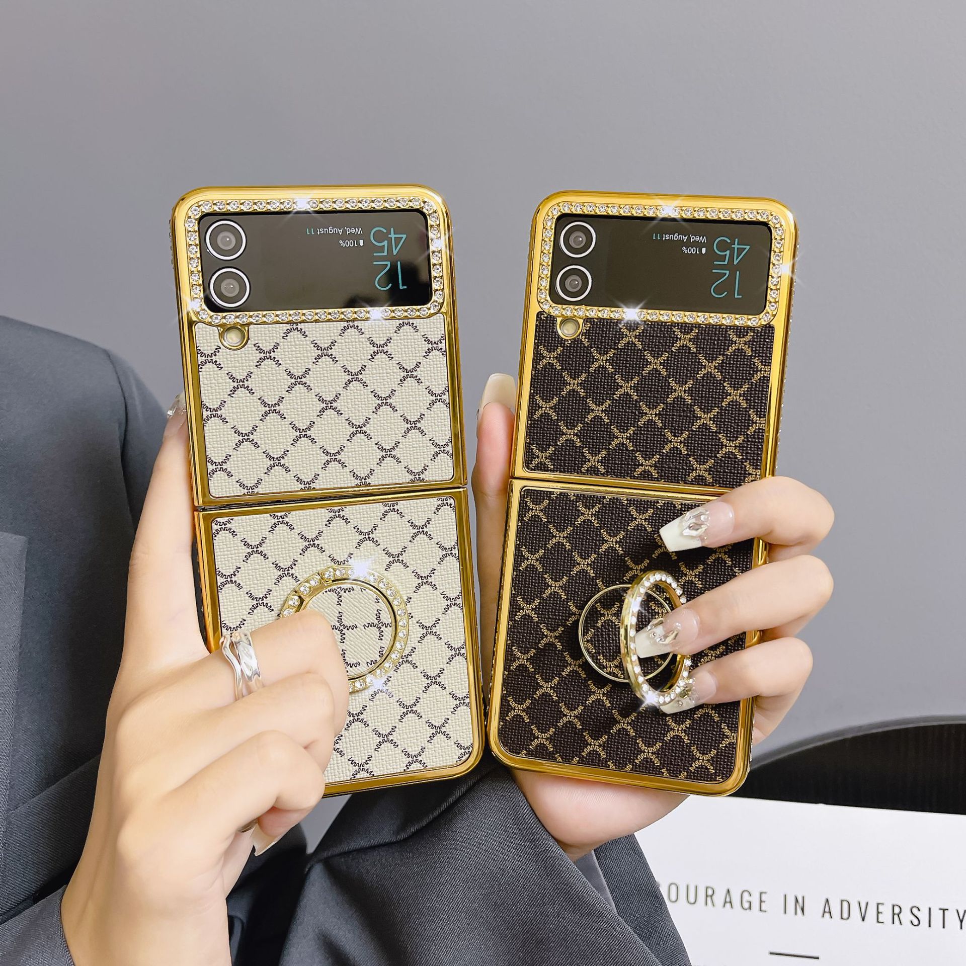 Folding Phone Case For Samsung Galaxy Z Flip 5 4 3 Square Grid_voghion.com
