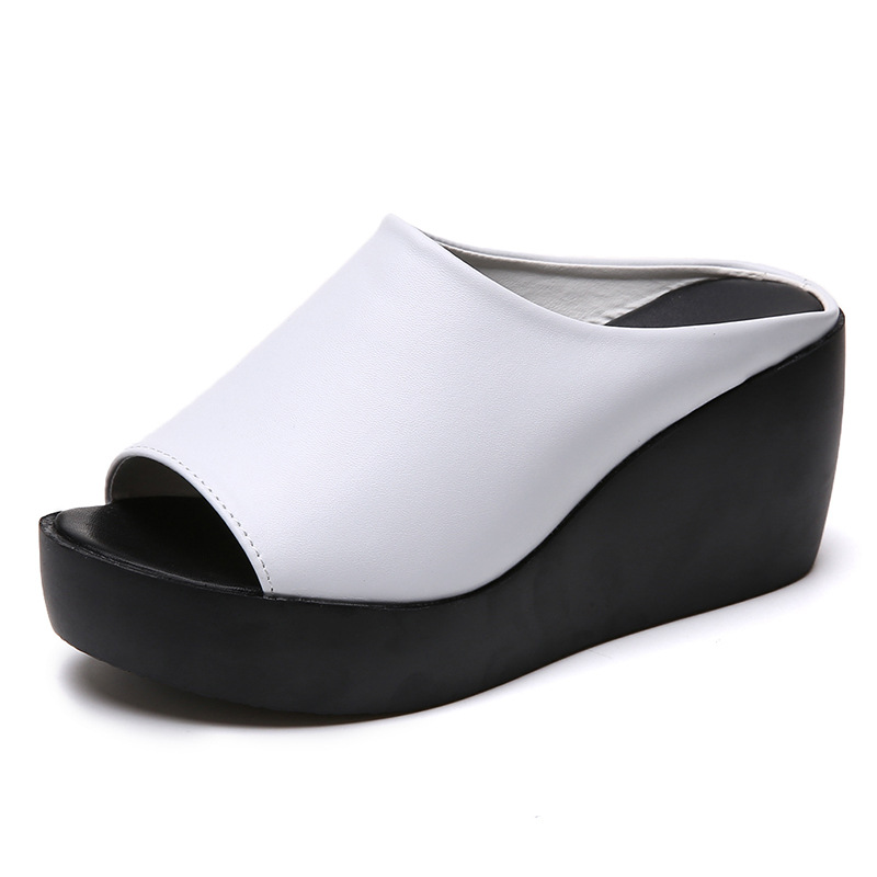 Platform For Women Summer Outdoor Leather Black And White Colorful High Heel Peep Toe Non-Slip Wedge Sandals_vogvips.com