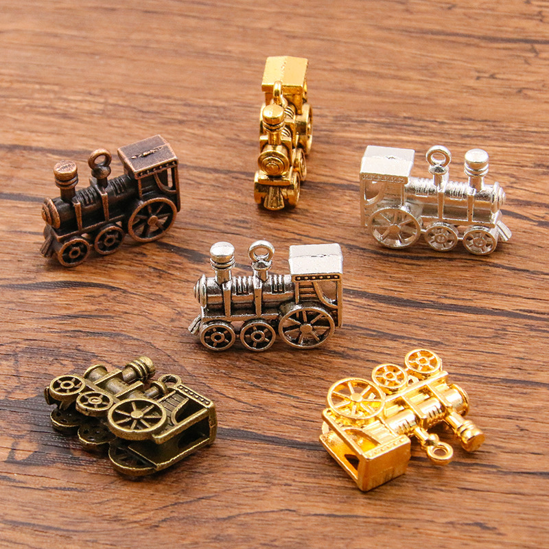 6 Colors 21*27mm DIY Alloy Jewelry Accessories Cut Out 3D Artificial Steam Train Necklace Bracelet Accessories