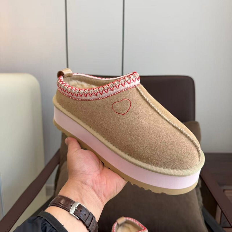 Tazz Heart-Shaped Ethnic Style Snow Boots Woven Double-Soled Casual Slippers Women's Leather Fleece-Lined Warm Shoes