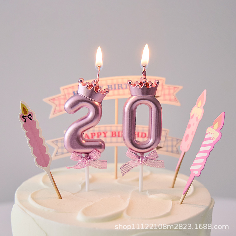 Pink Crown Digital Candle One-Year-Old Girl Birthday Arrangement Princess Cake Decoration Party Atmosphere Photo Props Pink Crown Digital Candle One-Year-Old Girl Birthday Arrangement Princess Cake Decoration Party Atmosphere Photo Props