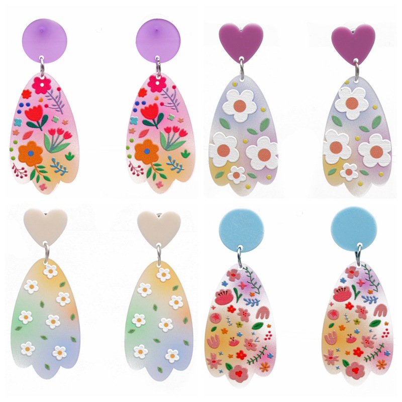 Pendientes de acrílico geométricos transfronterizos europeos y americanos impresión 3D Planta flores y plantas pendientes de graffiti pendientes creativos pendientes de todo fósforo oreja