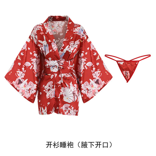 Guiruo sexy lingerie, sexy deep V temptation, Japanese printed thin kimono uniform bed suit, dropshipping 1597