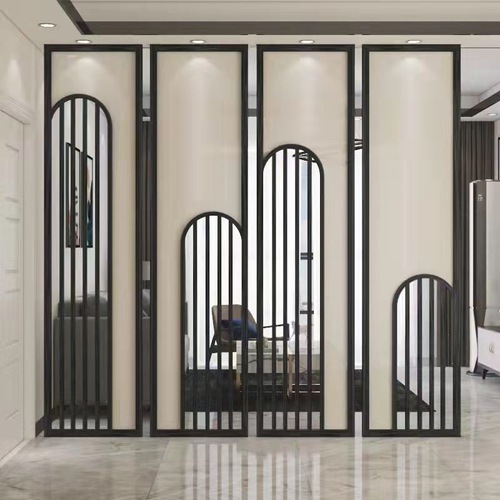 Stainless steel screen partition with titanium gold hollow carved floral pattern hotel floral lattice modern metal Chinese style living room entrance double artificial mountain