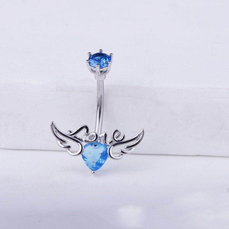 Angel Wings LOVE Letters Belly Button Ring Gold with White CZ Cubic Zirconia Navel Piercing Jewelry Wholesale detail image 15