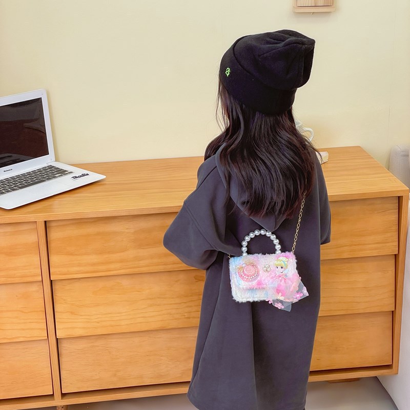 Hermosa mochila de niña pequeña moda de moda mochila portátil, princesa dama mochila de perlas, mochila de hombro