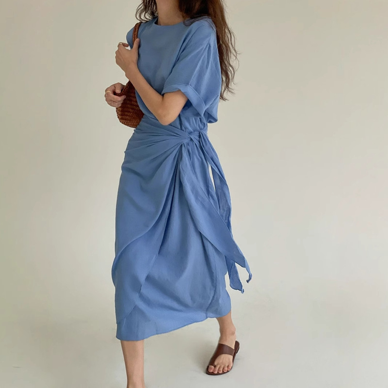 Korean Ins French Retro Elegant Niche Design Simple Fashion Strap Waist Casual Dress Spring and Summer Korean Ins French Retro Elegant Niche Design Simple Fashion Strap Waist Casual Dress Spring and Summer