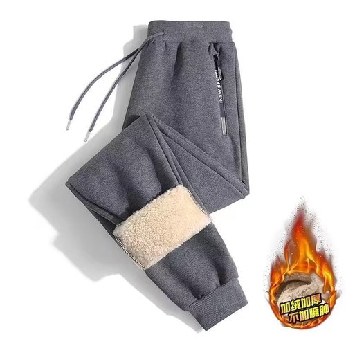 Lamb's Wool Fleece Lined Thick Warm Leisure Long Pants Outerwear Sports Cotton Trousers Men's 2024 New Autumn Collection