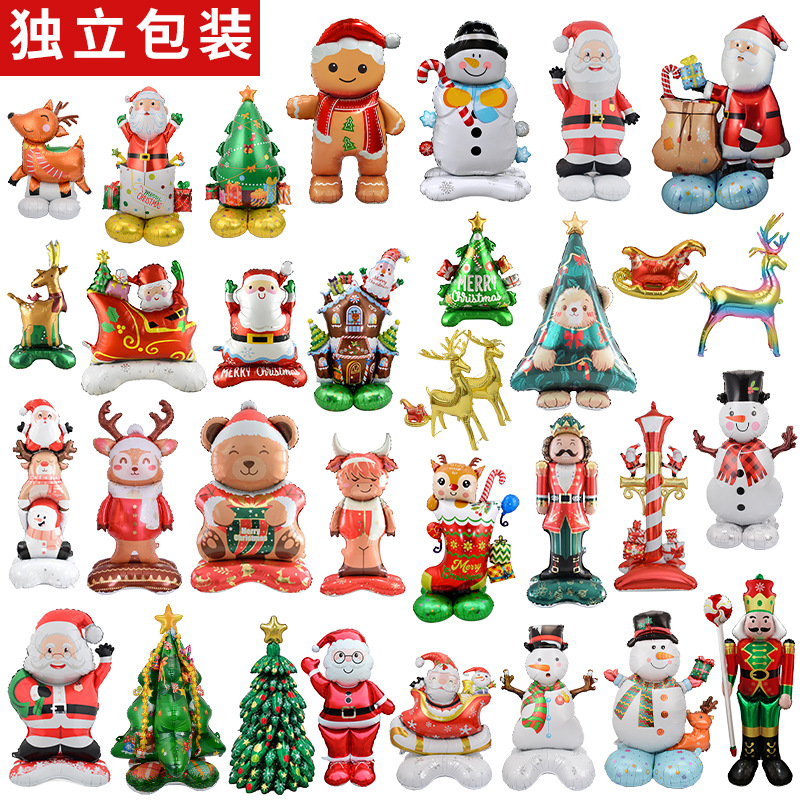 Globo de Navidad 4D de gran tamaño (Santa, trineo, renos), con base tridimensional para pie, decoración para árbol de Navidad