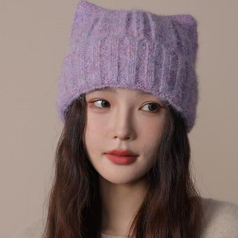 帽子可爱秋冬季耳朵毛线帽新款大头子女秋冬护耳加厚保暖显脸针织|undefined