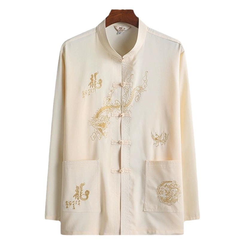 Трансграничная большая красная ярмарка в храме Золотого Дракона, рубашка с длинными рукавами, мужской и женский костюм Тан, верхняя одежда на пуговицах, дюймовая одежда китайского дедушки, большие размеры