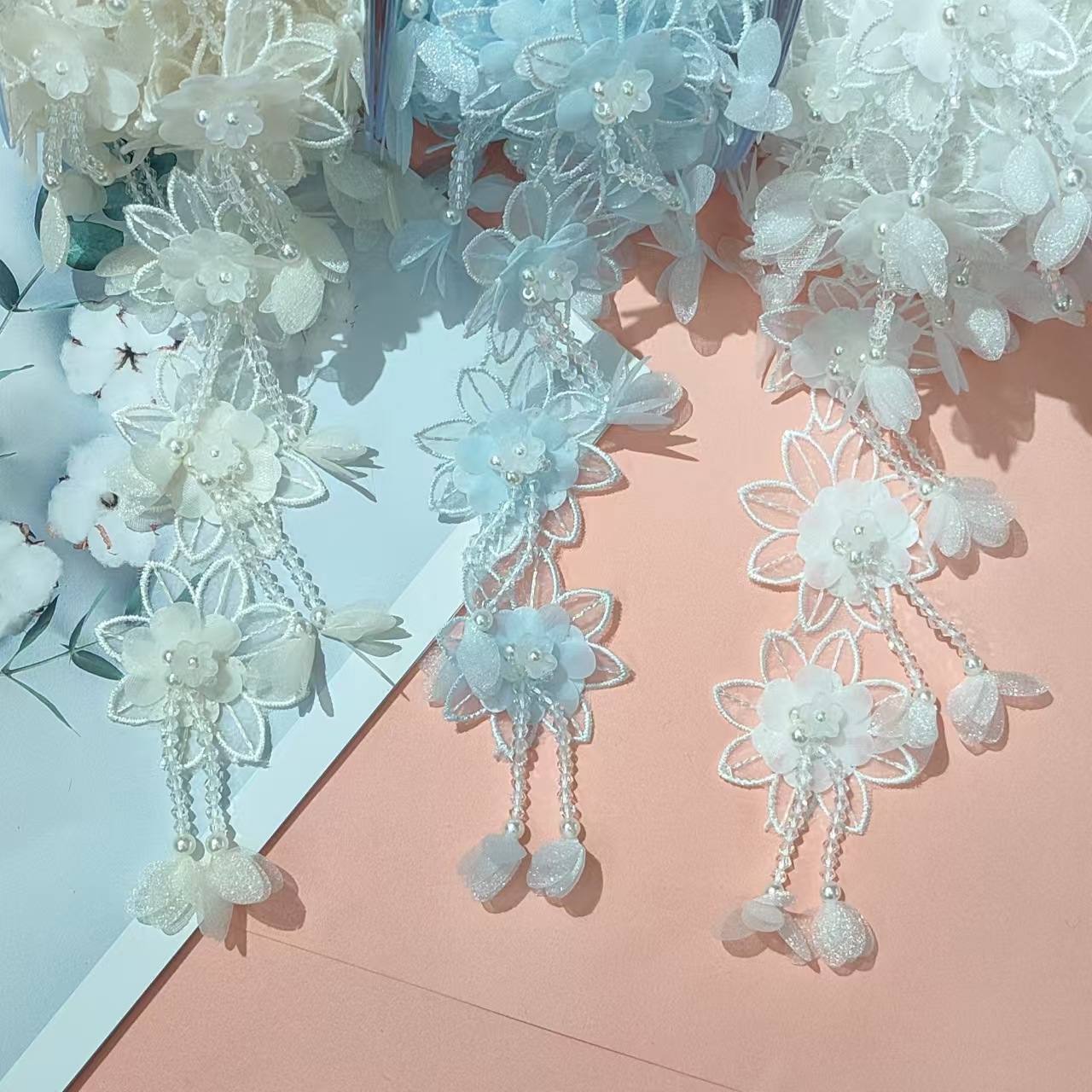 网格水晶流苏片片花布贴DIY甜美少女发夹耳饰汉服鞋花辅料配件