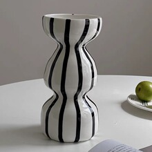 黑白葫芦陶瓷花瓶现代轻奢花瓶宽口花器适合餐桌摆放插花水养