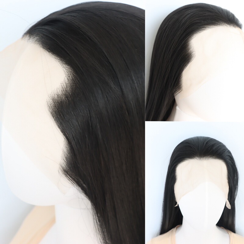 Cool Cow Universal Front Wig Hand Hook Lace Antique Style Hand Hook Three-Point High Temperature Silk Headgear Black Unisex