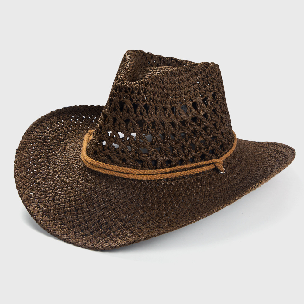 2022 solid color sunscreen sunshade cowboy handmade straw hatpicture4